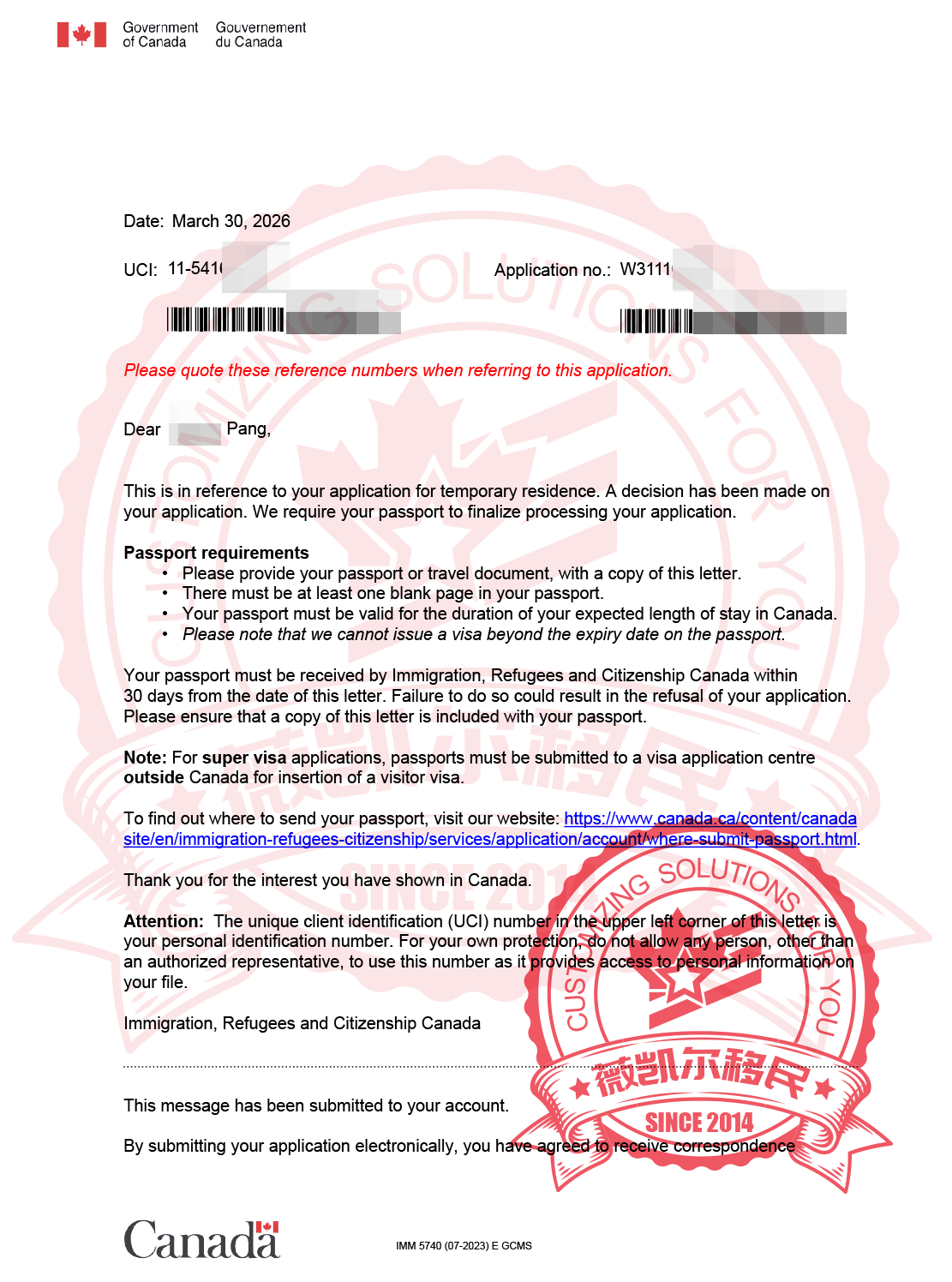 2026.3.30恭喜维多利亚陪读妈妈庞女士加拿大境外护士助理工签获批