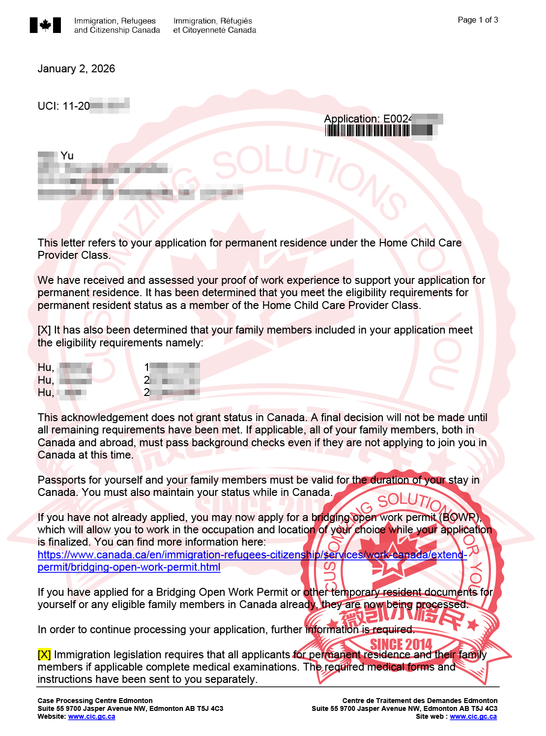 2026.1.4恭喜上海余女士加拿大保姆移民全家移民获批